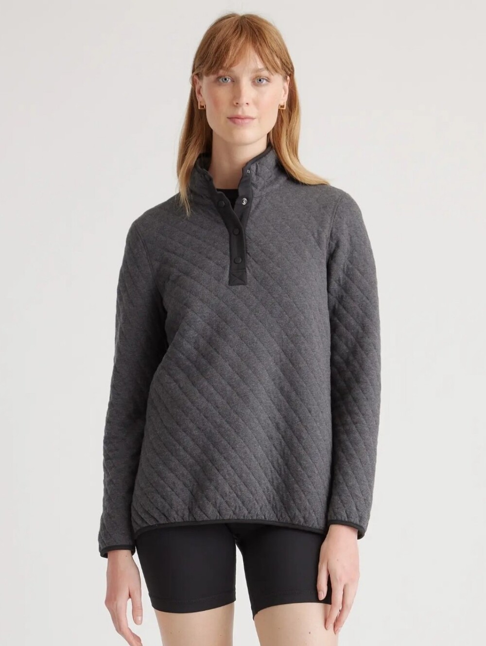 Quince Reversible Quilted Snap Pullover Charcoal Grey Small S